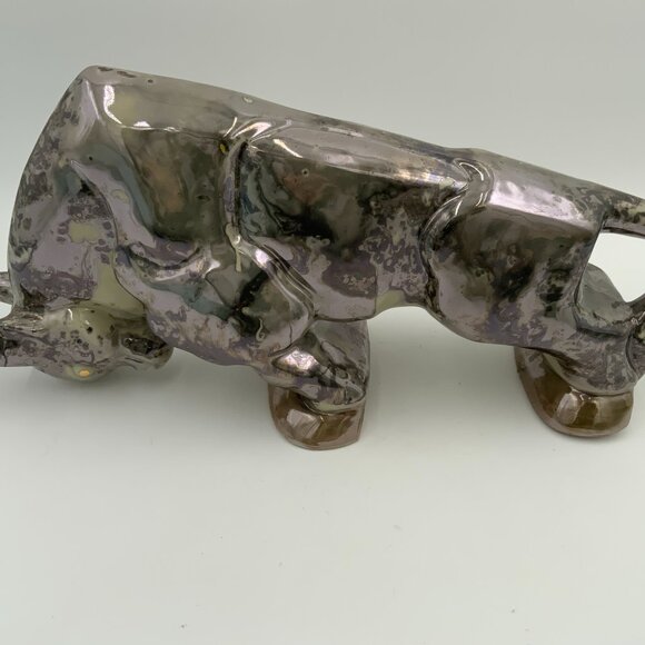 Charging Bull Porcelain Statue Silver Colored Marble Finish - Picture 2 of 11